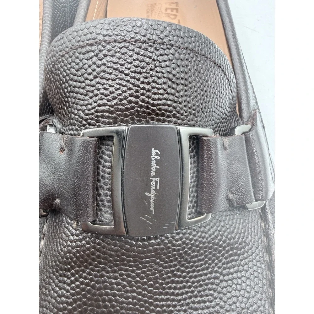 Salvatore Ferragamo Sardegna Brown Pebbled‎ Leather Driving Loafers Men's 10.5 D